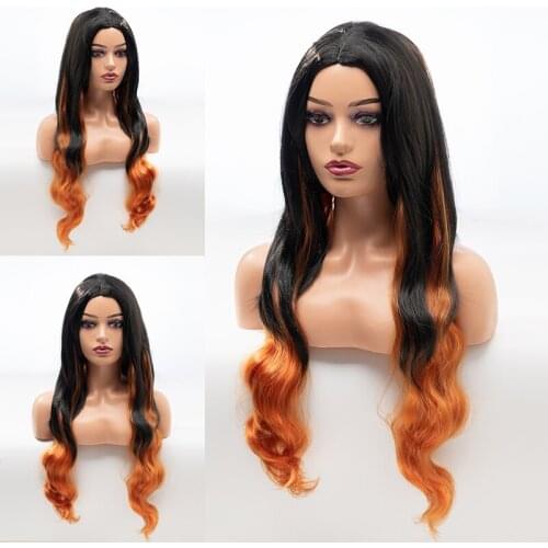 Womens long dark brown wig, female bangs, heat-proof synthetic African American hair cosplay