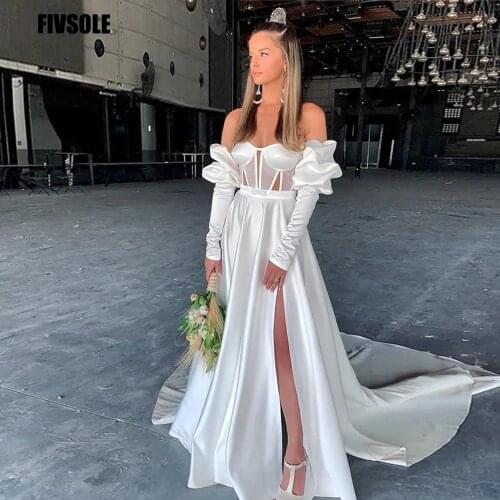Fivsole Spaghetti Straps Vestido De Noiva Mermaid Wedding Dresses 2021 V-Neck Backless Court Train Appliques Wedding Gowns Dress