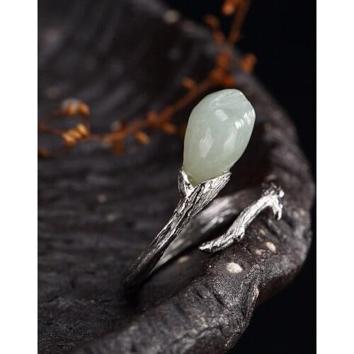 2018 Promotion Limited Anel Feminino S925 Sterling Handmade And Hetian Mosaic Magnolia Flower High-end Female Ring Wholesale