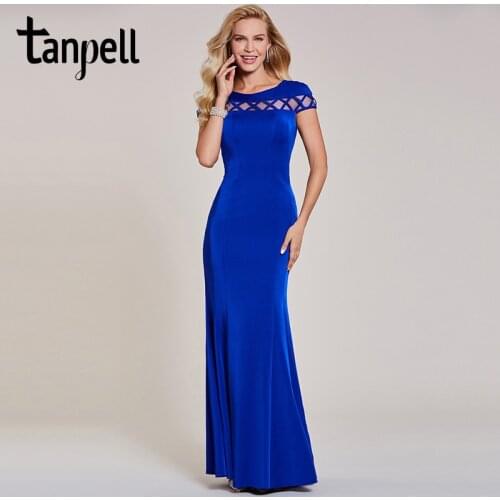Tanpell mermaid evening dress luxury dark royal blue cap sleeves floor length gown women wedding party formal evening dresses