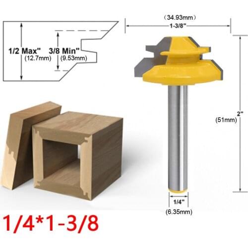 1pc 45 Degree Lock Miter Router Bit 1/4'' Shank Woodworking Tool Timber Tenon Milling Cutter Cricut Router Bits for Wood