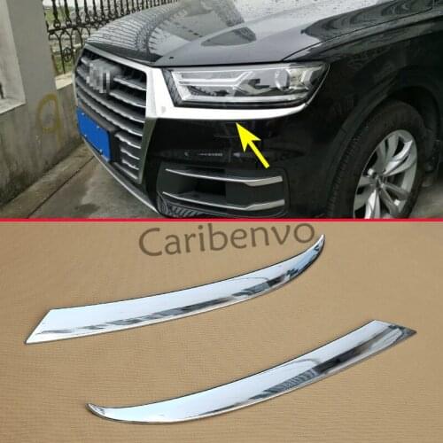 Glossy Chrome Head Light Eyebrow Overlay For Audi Q7 4M 2016 2017 2018 Car Styling Front Lamp Headlight Strips Molding