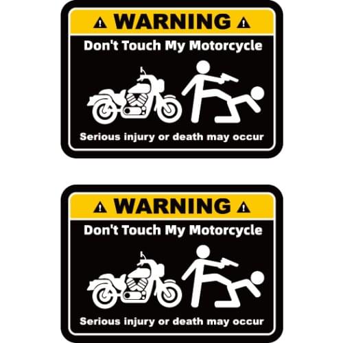 2 Pcs Don't Touch My Motorcycle Picture Text Warning Slogan Reflective Waterproof Body Stickers Decals 8cmx5.6cm