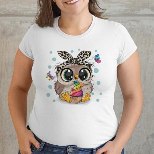 2021 Fashion Women Tshirts Cartoon owl Summer Short Sleeve Print Ladies Tshirts Loose White T-shirts for woman plus SIze 4XL