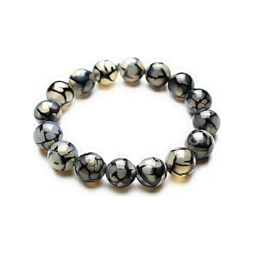 413 New 10MM Black Dragon Veins Round stone Stretchy Bangle Bracelet