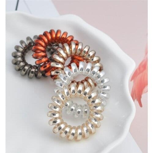 5Pcs Women Thin Colorful Elastic Plastic Rubber Telephone Cord Wire No Crease Hair Ties Scrunchies Hair Ring Band