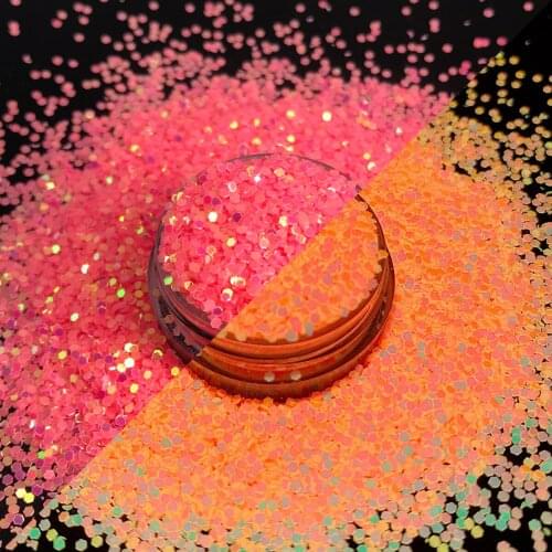50g/bag Luminous Glow In Dark Iridescent Rainbow Orange Nail Glitter Flakes Chunky Hexagon Glowing Noctilucent Decoration