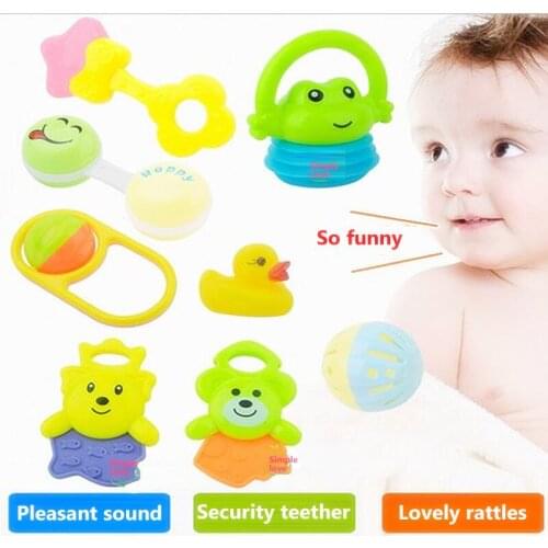 8pcs/set Baby Teether Cute Cartoon Rattles Teethers Infant Training Tooth Bell Toys Massager Baby Toys 0-12 months
