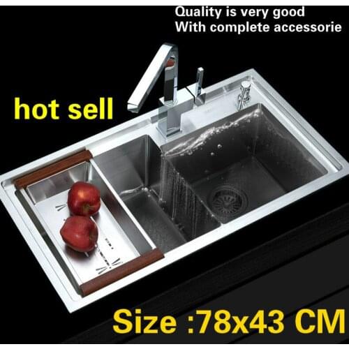 Free shipping Household vogue kitchen manual sink double groove do the dishes durable 304 stainless steel hot sell 780x430 MM