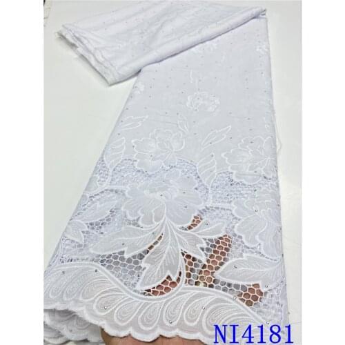 Pure White African Lace Fabric High Quality Milk Silk Lace Fabrics with Stones Nigeria Milk Fibers Lace Fabric for Sewing NI4181