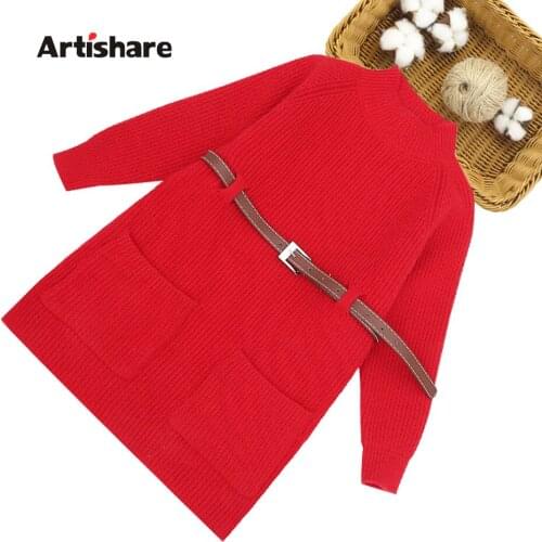 Kids Dresses For Girls Solid Color Sweater Dress For Kids Girl Casual Style Child Dress Spring Autumn Clothes Girl