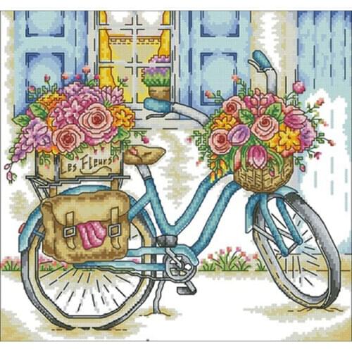 Flower delivery bike patterns Counted Cross Stitch 11CT 14CT 18CT DIY Cross Stitch Kits Embroidery Needlework Sets home decor
