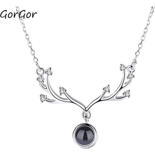 GorGor Necklace Women Synthetic Glass Pattern Antlers Pendant Platinum and Rose Gold Individuality Beautiful Jewelry A1324