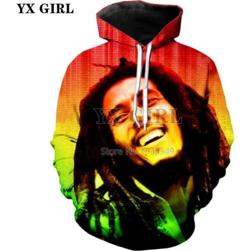 YX GIRL Hip hop style hoodies Reggae Bob Marley characters Print 3d Hooded Sweatshirt 2018 autumn Men/Women Hipster Hoody
