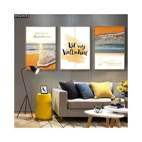 3 Panel Seascape Landscape Canvas Painting Nordic Style Post Print On Canvas Wall Home Decor Picture For Living Room Unframed