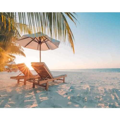 Painting By Numbers DIY Dropshipping 40x50 60x75cm Sunset beach lounger Scenery Canvas Wedding Decoration Art picture Gift