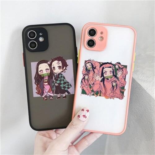 Kimetsu No Yaiba Kawaii Demon Slayer Phone Case For iPhone 12 11 Pro MAX X XS XR SE20 7 8Plus Japan Anime Clear Hard Cover Shell