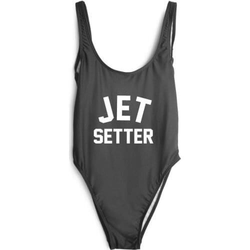 JET SETTER Letter Print Open Low Back Bodysuit Women Summer Sexy Swimwear Good Quality One-Pieces Bathing Suits jumpsuit