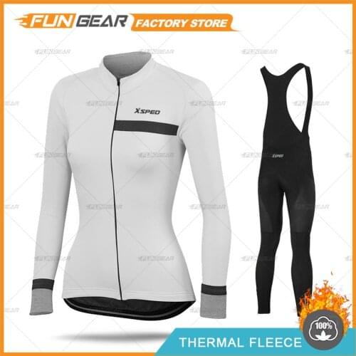 2021 Ropa Ciclismo Winter Cycling Clothing Women Thermal Fleece Jersey Set MTB Long Sleeve Clothes Road Bike Bib Pants Set