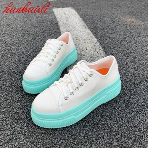 Simple Design Women Vulcanized Shoes Platform Non Slip Sneakers Solid Color Soles With Lace Up Single Shoes Casual Shoes