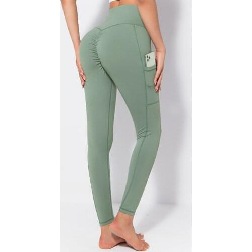 Hip Fold Fitness Leggings Yoga Pants Pocket Girls Power Stretch Tights Women For Gym Workout Cycling Breathable Slim Sportswear