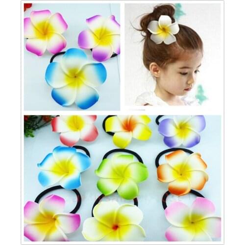 50 New mixed color Foam Hawaiian Plumeria flower Frangipani Flower bridal hair bands elastic bands 6cm