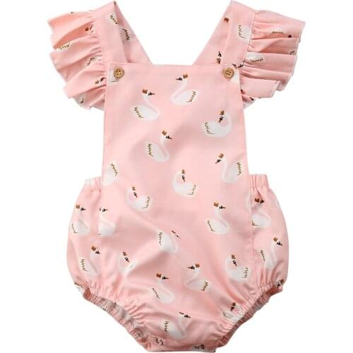 Toddler Baby Girls Summer Lovely Pretty Romper 0-3Y Short Petal Sleeve Cartoon Animal Print Pink Jumpsuits Romper Baby Clothes