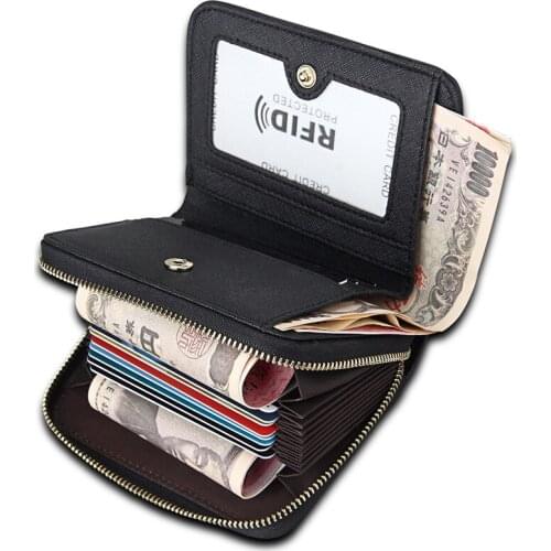 Fashion Women Leather Credit Card Holder Genuine Cow Leather Small Purse Anti-theft RFID Lady Card Coins Bags Porte Carte