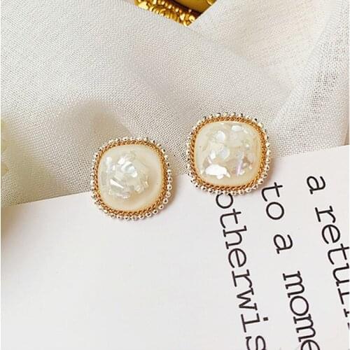 Newest Europe Fashion Exquisite Simple Geometric Shell Square Stud Earrings For Women Girl Personality party Gift