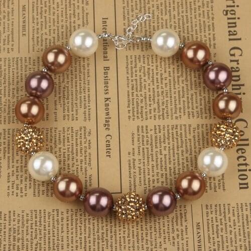Cute Birthday Gifts For Baby Girls Coffee Simulated Pearl Beads Strand Necklace Toddler Children Chunky Bubblegum Necklace