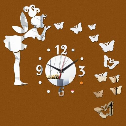Direct selling wall clocks clock diy home decoration mirror acrylic butterfly stickers sticker quartz needle