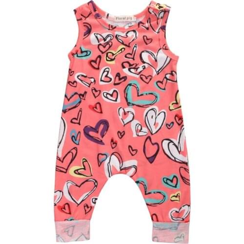 Pudcoco Girl Jumpsuits Newborn Infant Clothes Heart Print Sleeveless Romper Baby Girl Summer Outfits 0-24M