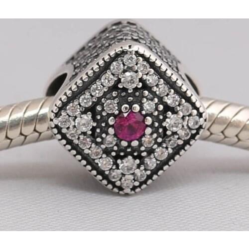 Authentic S925 Bead DIY Jewelry Fairytale Treasure Charm fit Lady Bracelet Bangle Cerise Crystal & Clear CZ