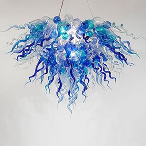 Blue Color High Hanging Lamp Modern Murano Glass Chandeliers Art LED Lighting Hand Blown Glass Chandelier for Hotel Room Decor