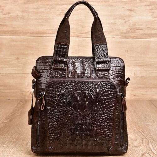 Crocodile pattern suede leather briefcase genuine leather mens shoulder bag portable mens messenger bag female totes handbag