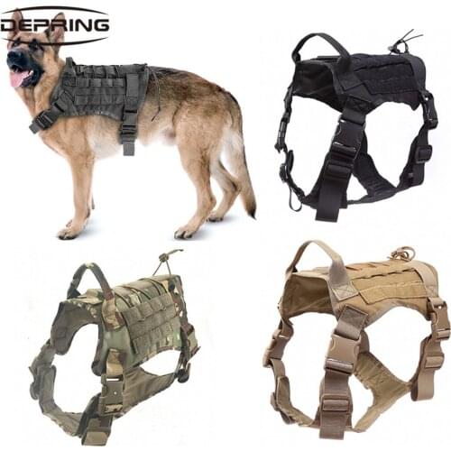 Tactical Police Dog Vest Harness MOLLE Nylon Breathable Military Patrol Adjustable K9 Dog Harness with Handle Training Hunting