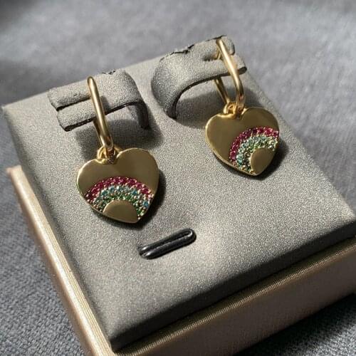 UMGODLY Fashion Earrings Yellow Gold Color Rainbow Love Heart Earrings Micro Multicolor Zircon Stone Women Party Brand Jewelry