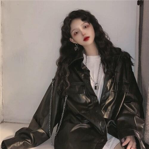 Female 2020 New Design Spring Autumn PU Leather Jacket Faux Soft Leather Coat Slim Black Rivet Zipper Motorcycle Pink Jackets