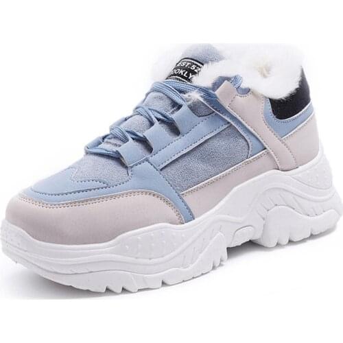 Women Shoes Plush Snow Boots Faux Suede Shoes Casual Sneaker in Winter or Autumn Lace-up Female Shoes WJ002