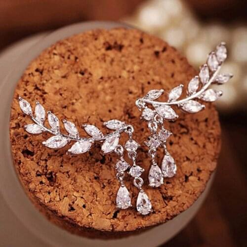 New Fashion Angel Wings Dangle Earrings Shining Crystal Water Drop Earrings for Women Long Rhinestone Leaf tassel Drop Earrings