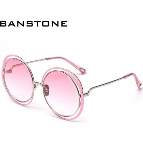 BANSTONE 2020 Round Vintage Sunglasses Oversized Black Circle Glasses Designer Women Luxury Frameless Red Green Summer Glasses