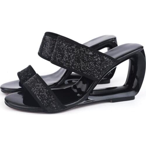 Carole Levy 2019 Summer New Hot Selling Wedge Heels High Heels Sequins Simple Simple Sandals Toe Sandals And Slippers