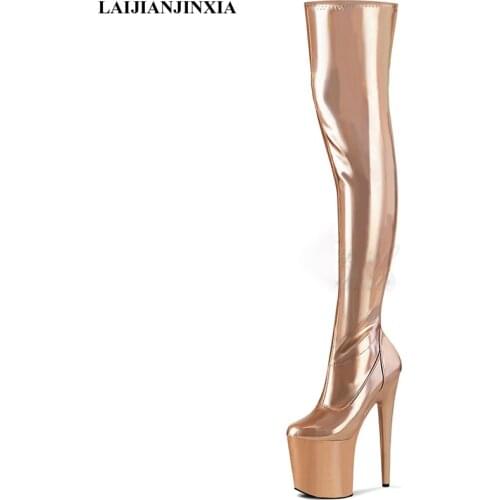 LAIJIANJINXIA New Womens Sexy Knee-Length Boots Plus Size 34-46 Boots 20cm High-Heeled Shoes 8 inch Over The Knee Dance Shoes