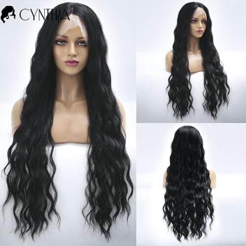 Womens Daily Black Body Wave T Part Synthetic Wig For Black Women Lace Front Natural Heat Resistant Fiber Middle Parting Wigs