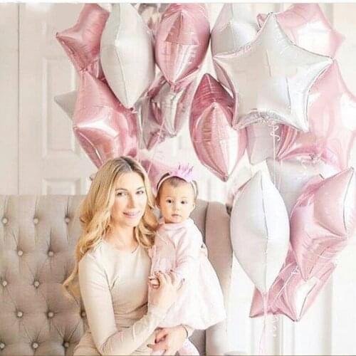 12pcs Baby Shower Globos 18 inch pink white sliver star helium foil Balloons Girls Birthday 1st Party Supplies Decor Pure color