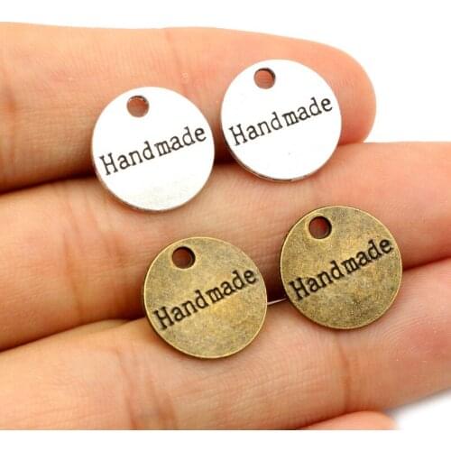 14x14mm 20pcs Antique Bronze Plated Handmade Word In Round Style Handmade Charms Pendant:DIY for bracelet necklace-P4-42