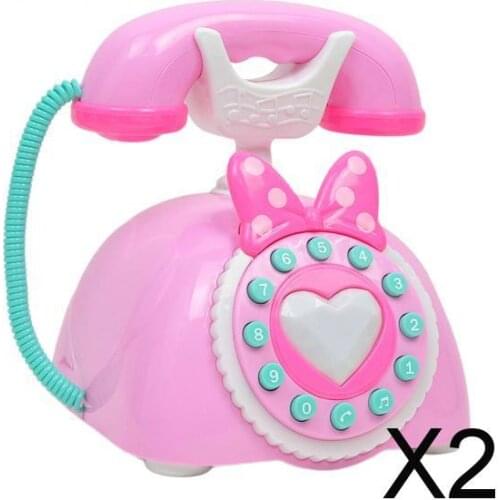2xVintage Telephone Landline Kids Pretend Play Early Educational Toy Pink