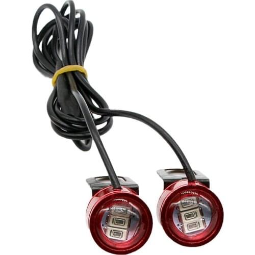2 x DC 12V Red DRL Motorcycle Rearview Mirror Eagle Eye 3 LED Flash Strobe Light Waterproof Aluminum Safety Signal Lights