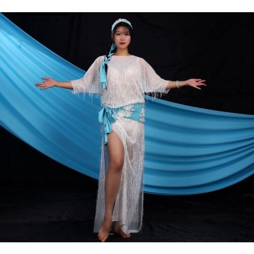 2020 new belly dance practice costume performance costume folklore tassel sequin gown