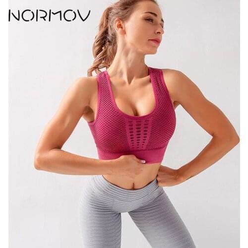 NORMOV Seamless Yoga Bra Fitness Push up Crop Top Femme Sportswear Workout Solid Color sports wear for women gym Hollowing